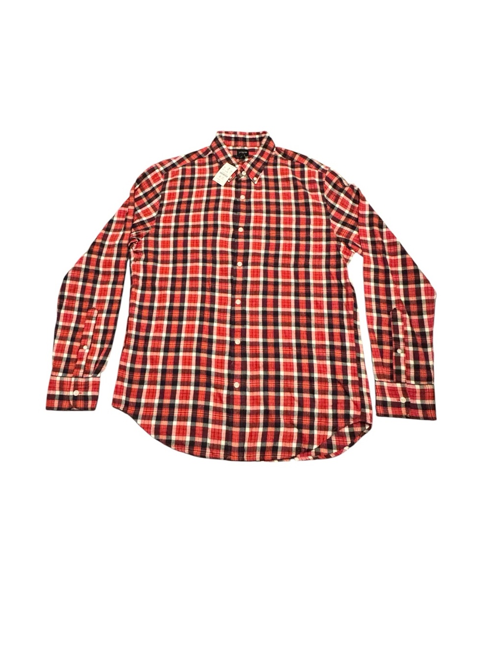 NWT J.Crew Re-Imagined Mens Brushed Twill Plaid Button Down Shirt Large Red Navy